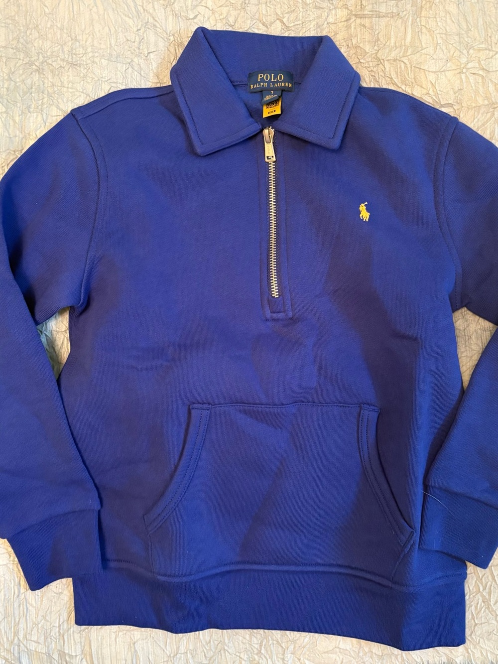 Polo by Ralph Lauren Boys Royal Blue Half-Zip Sweatshirt with Yellow Pony